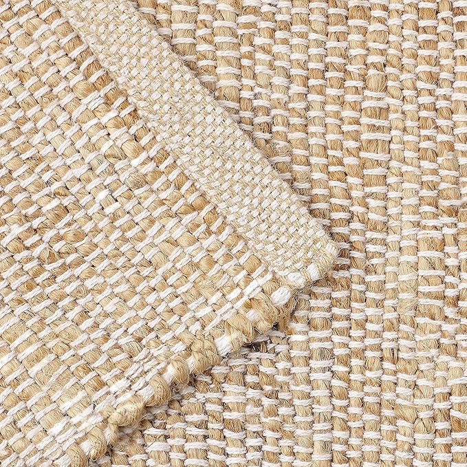REDEARTH · Jute Cotton Area Rug - 6'x9' Rectangular Rug, Sustainable Handwoven, Non-Shedding, Soft & Durable – Reversible, Neutral Tones for Home Décor in Living Room, Dining Room, Bedroom