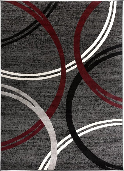 Rugshop Modern Wavy Circles Design Non-Shedding Area Rug, Carpet for Living Room, Dining Room, or Bedroom, Red, 7'10" x 10'2"