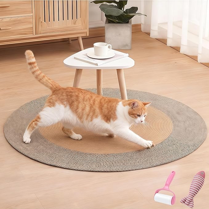 Cotton Rope Area Rug for Cats, Cat Scratching Rug, Washable Round Vintage Reversible Woven Tassel Rug, Soft and Stylish Home Accent, Easy Clean, Multiple Sizes (Coffee and Black, 40" (100cm))