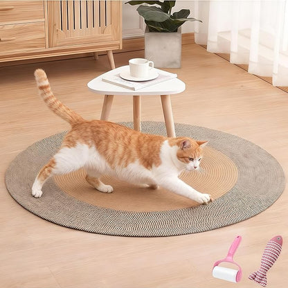 Cotton Rope Area Rug for Cats, Cat Scratching Rug, Washable Round Vintage Reversible Woven Tassel Rug, Soft and Stylish Home Accent, Easy Clean, Multiple Sizes (Coffee and Black, 32" (80cm))