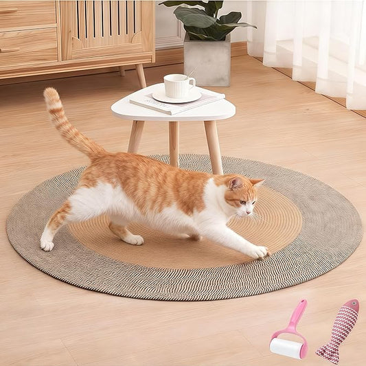 Cotton Rope Area Rug for Cats, Cat Scratching Rug, Washable Round Vintage Reversible Woven Tassel Rug, Soft and Stylish Home Accent, Easy Clean, Multiple Sizes (Coffee and Black, 18" (45cm))