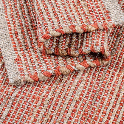 Jute Placemats Set of 4 - Boho Woven Placemats for Dining Tables, Rustic Farmhouse Style, Cotton and Jute, Neutral Colorful Table Mat, 13x19 Inch, Indoor Kitchen Decor - Natural - Orange