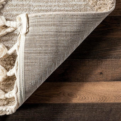 Nuloom Marissa Beige/Ivory, 2'6" x 10', Diamond, Tassel, Soft and Cozy, High Traffic, Stain Resistant, Easy Clean, Durable Runner for Bedroom, Living Room, Dining Space, Den, Foyer, Entryway