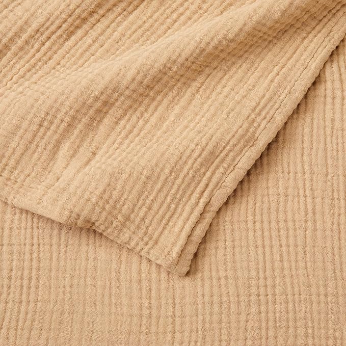 100% Cotton Muslin Full Queen Size Blanket | Soft, Breathable, and Lightweight Bed Blanket for All-Season | Perfect for Layering | Maria Collection (Full/Queen, Beige)