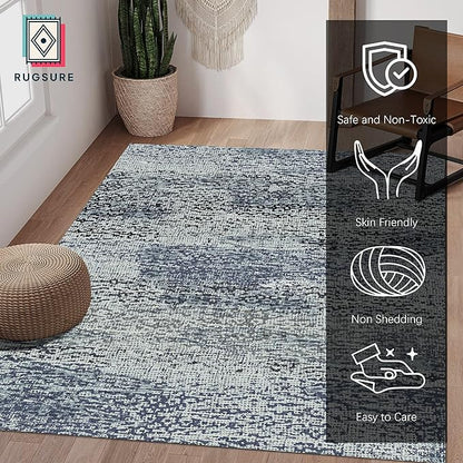 RUGSURE Washable Area Rug - 1/6 Thick - Stain & Water Resistant Non-Slip - Resistant Rug for Living Room, Bedroom, Nursery, Pet & Child Friendly, Vintage Charm Area Rugs (Grey+LightTeal, 6' x 9')