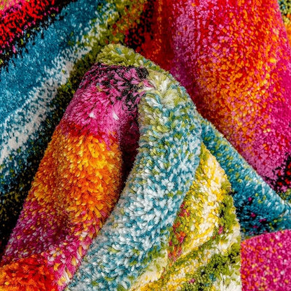 Well Woven Aurora Multi Red Yellow Orange Swirl Lines Modern Geometric Abstract Brush Stroke Area Rug(5'3inx7'3in)Easy Clean Stain Resistant Shed Free Contemporary Painting ArtStripe Thick Soft Plush