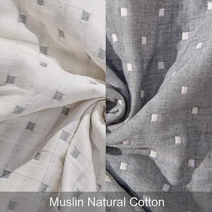 NTBAY 3 Layers Cotton Muslin 68x92 Twin Bed Blanket, Super Soft Breathable Thermal Yarn Dyed Quilt for Adults, Perfect Lightweight Blanket for Couch Sofa Bed All Seasons, Grey Dot