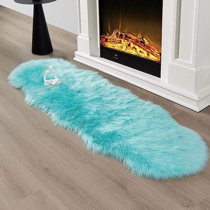 Faux Fur Rug Runner 2x6 ft Blue - Machine Washable Super Soft Plush Shaggy Fluffy Area Carpet,Sheepskin Rug Fuzzy Floor Mat for Bedroom, Sofa,Living Room, Bedside, Nursery & Kids Room