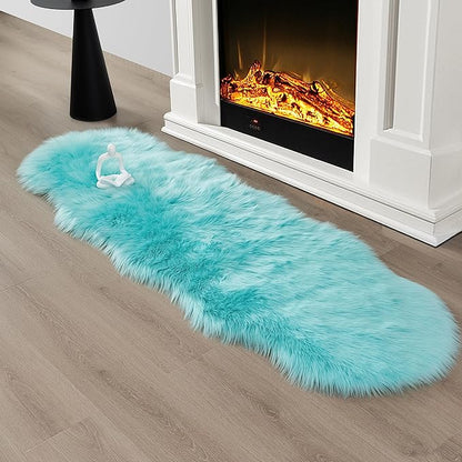 Faux Fur Rug Runner 2x6 ft Blue - Machine Washable Super Soft Plush Shaggy Fluffy Area Carpet,Sheepskin Rug Fuzzy Floor Mat for Bedroom, Sofa,Living Room, Bedside, Nursery & Kids Room