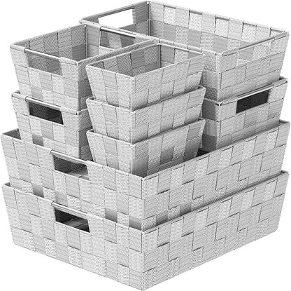 Baskets For Organizing Set Of 9 Grey - Storage Baskets For Shelves - Perfect Closet Organizer Bins, Bathroom Basket, and Pantry Basket - Small Storage Bins For Shelves - Bin For Organization