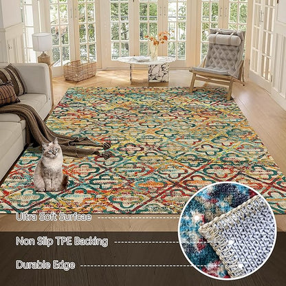 RUGSURE Washable Area Rugs, 8' x 10' - 1/6 Thick - Stain & Water Resistant Non-Slip - Perfect Resistant Rug for Living Room, Bedroom, Nursery, Pet & Child Friendly, Vibrant Colors Rugs, Multicolor