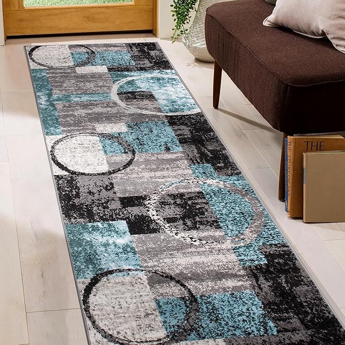 Rugshop Contemporary Circle Design Runner Rug, Fade-Resistant Carpet for Hallway, Kitchen, or Entryway, Gray, 2' x 10'