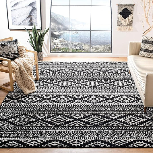 SAFAVIEH Area Rug 10x13 - Tulum Collection - Large - Black & Ivory, Moroccan Boho Tribal Design, Non-Shedding & Easy to Clean, Ideal for Living Room, Bedroom, Dining Space (TUL272Z)