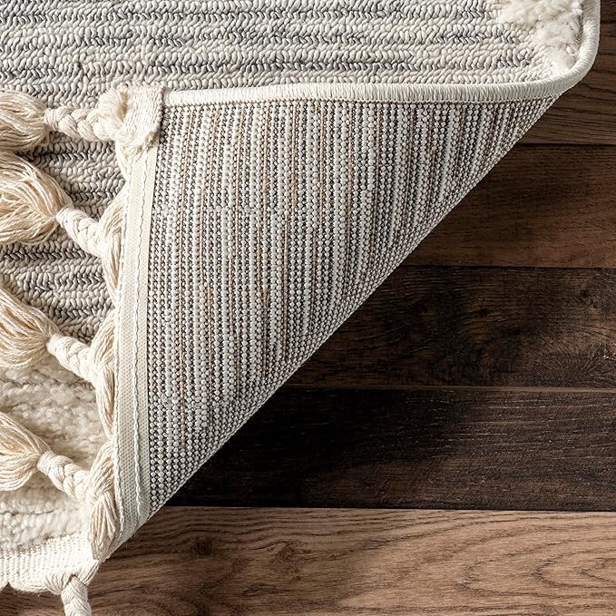 Nuloom Marissa Off-White/Grey, 2'8" x 8', Diamond, Tassel, Soft and Cozy, High Traffic, Stain Resistant, Easy Clean, Durable Runner for Bedroom, Living Room, Dining Space, Den, Foyer, Entryway