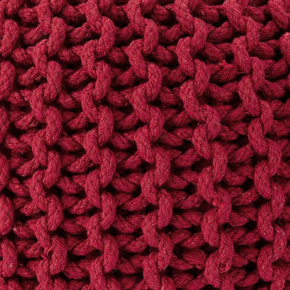 REDEARTH · Round Pouf Ottoman - Hand Knitted Cable Boho Poof - Foot Stool Bean Bag - Home Décor Stuffed Footrest for Living Room - Nursery - Bedroom - 100% Cotton Poufs (19.5"x19.5"x14") - Red