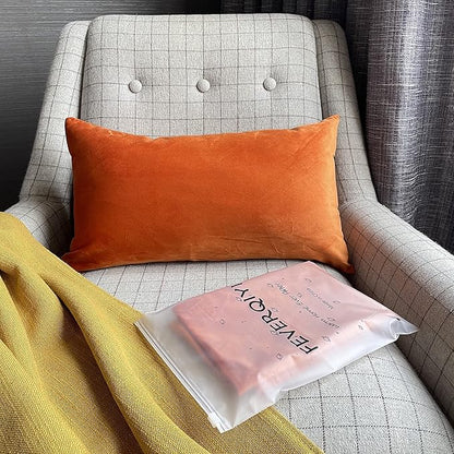 FEVERQIYI 12x20 Velvet Lumbar Throw Pillow Covers Set of 2 Burnt Orange Rectangular Sham Pillowcase Soft Solid Decorative Cushion Covers for Bedroom Living Room Outdoor Indoor Decoration