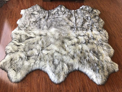 Free Shape Luxury Soft Fluffy Shag Area Rug Sexto 6 Pelts 6'x6',180x180 cm - Vegan Fur Ultra Soft Indoor Carpet Nursery Rugs for Bedroom Home Decor, White/Black Tips