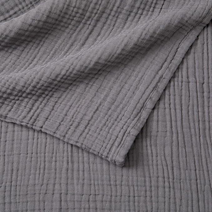 100% Cotton Muslin Full Queen Size Blanket | Soft, Breathable, and Lightweight Bed Blanket for All-Season | Perfect for Layering | Maria Collection (Full/Queen, Charcoal)