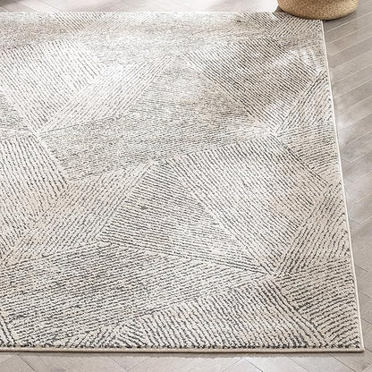 Well Woven Ezio Beige Tribal Geometric Distressed High-Lo Pile Area Rug 5x7 (5'3" x 7'3")