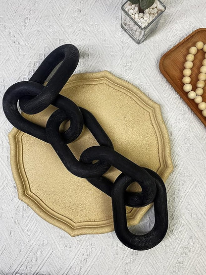 Wood Chain Link Decor - 18.9 Inches Length Aesthetic Room Decor, 5-Link Wood Chain Boho Decor for Living Room, Farmhouse Decor, Coffee Table (Black)