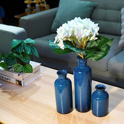 Ceramic Vase Set Home Decor - 3Pcs Modern Rustic Boho Geometric Blue Flowers Vase Decoration, Shelf Decor, Farmhouse Living Room Decoration, Decorative Gift Cynkeyee