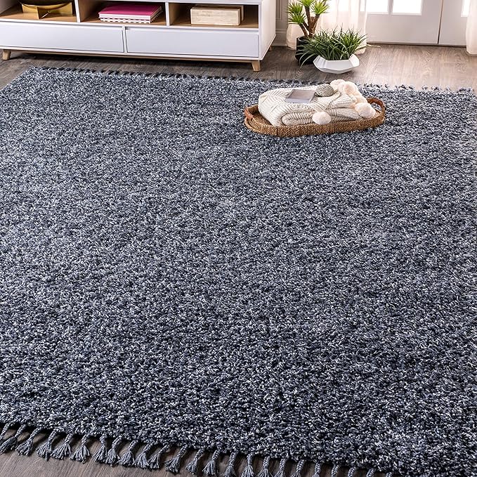JONATHAN Y Mercer Shag Plush Tassel Denim Blue Indoor Area Rug, 4x6, Contemporary, Modern, Easy-Cleaning for Living Room, Bedroom, Kitchen, Pet Friendly, Non-Shedding (MCR100C-4)