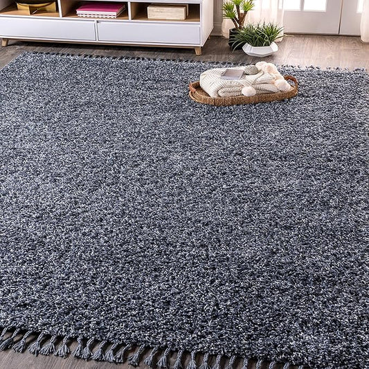 JONATHAN Y Mercer Shag Plush Tassel Denim Blue Indoor Area Rug, 5x8, Contemporary, Modern, Easy-Cleaning for Living Room, Bedroom, Kitchen, Pet Friendly, Non-Shedding (MCR100C-5)