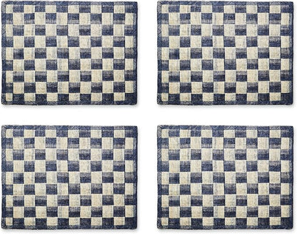 MACKENZIE-CHILDS Set of 4 Sinamay Placemats, Durable Woven Table Mats, Navy