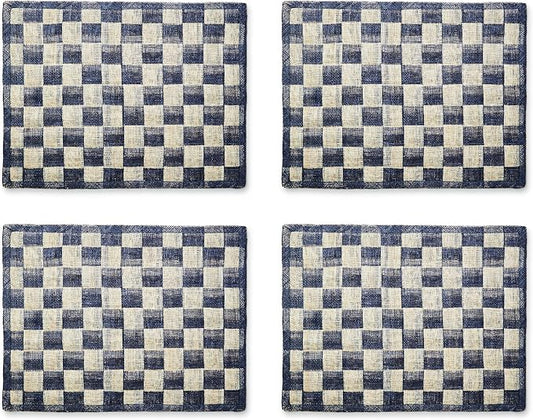 MACKENZIE-CHILDS Set of 4 Sinamay Placemats, Durable Woven Table Mats, Navy