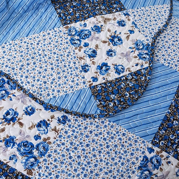 HoneiLife California King Quilt 120x120-3 Pcs Oversized King Bedspreads, Extra Large Quilt Sets All Season Use,Rustic Bedding Sets King Size,Reversible Coverlet Microfiber Bed Quilts, Blue