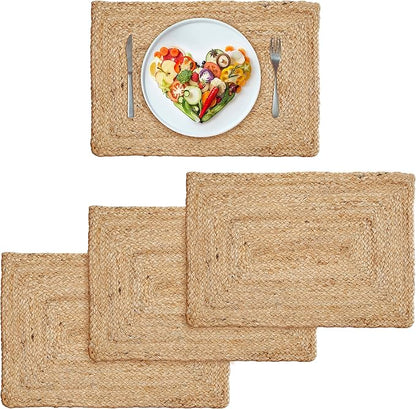 Hausattire Jute Braided Placemats 13x19 Inches Set of 4 Reversible Handwoven Boho Vintage Placemats for Kitchen Dining Tables|BBQ's Thanksgiving Decor Weddings Indoor & Outdoor Parties|Natural