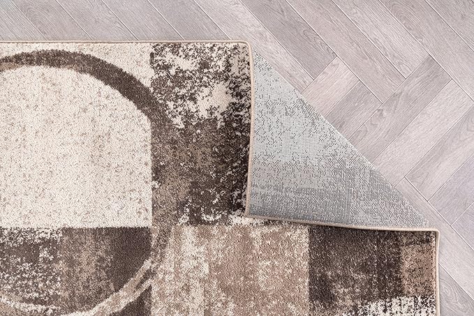 Rugshop Contemporary Abstract Circle Design Area Rug, Non-Shedding Carpet for Dining Room, Living Room, or Bedroom, Brown, 6'6" x 9'