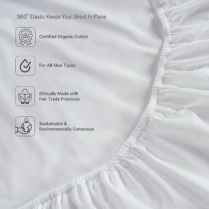 LANE LINEN 100% Organic Cotton Pure White Full Sheets Set, 4-Piece Pure Organic Cotton Long Staple Percale Weave Ultra Soft Best Bedding Sheets for Bed, Breathable, 15" Deep Pocket - White (2 Pack)