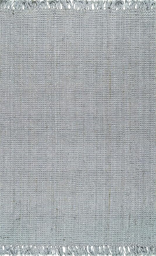 Nuloom Daniela Grey, 4' x 6', Handmade, Jute, Tassel, Soft and Textured, High Traffic, Stain Resistant, Easy Clean, Durable Area Rug for Bedroom, Living Room, Dining Space, Foyer, Entryway