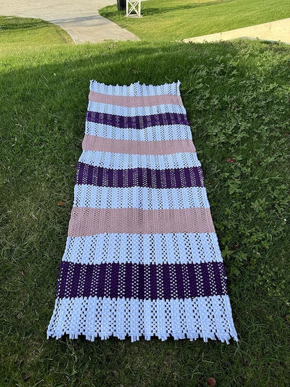 Handmade Mexican Chindi Rug-Colorful Washable Boho Rag Rug 5x2 ft Woven Runner for Kitchen, Bedroom, or Bath, Hippie Area Mat with Tassels, Mexican Style Floor Carpet-Rustic (Stripes Pink and Purple)
