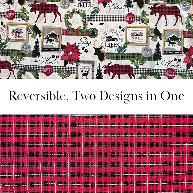 Southshore Fine Living, Inc. King Size Christmas Quilt with Matching Pillow Shams, Holiday Bedding Set, 3-Piece King/California King Quilt Set, Reversible Red Plaid Quilt & Rustic Cabin Print