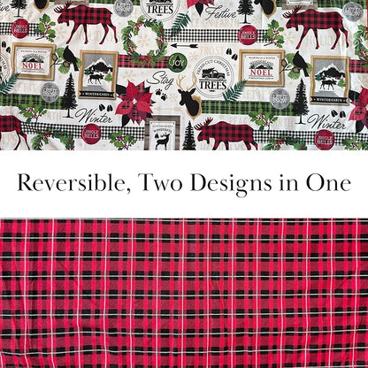 Southshore Fine Living, Inc. Merry Town Christmas Quilt Set, Queen/Full Size 3-Piece Christmas Bedding Set w/Matching Holiday Pillow Shams, Reversible 2-Sided Red Plaid Quilt & Rustic Cabin Print