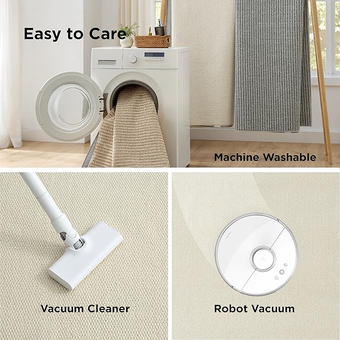 Bedsure 9x12 Faux Wool Area Rugs for Living Room, Machine Washable Carpet, Non-Slip Backing, Pet Friendly Throw Rug for Bedroom Dining Room, Linen