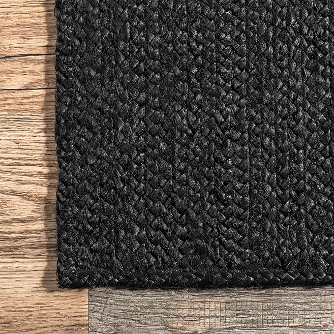 nuLOOM 8x10 Rigo Jute Hand Woven Area Rug, Black, Solid Farmhouse Design, Natural Fiber, For Bedroom, Living Room, Dining Room, Hallway, Office, Kitchen, Entryway