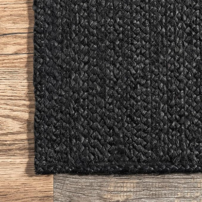 nuLOOM 4x6 Rigo Jute Hand Woven Area Rug, Black, Solid Farmhouse Design, Natural Fiber, For Bedroom, Living Room, Dining Room, Hallway, Office, Kitchen, Entryway