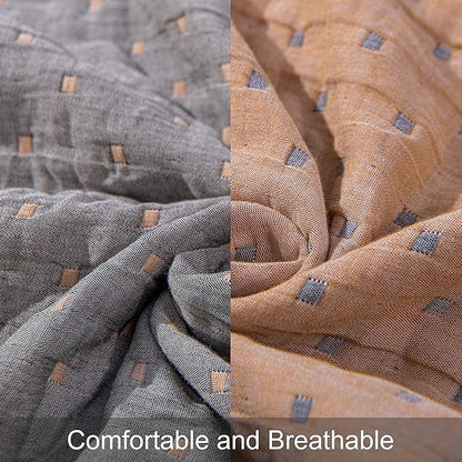 NTBAY 3 Layers Cotton Muslin 68x92 Twin Bed Blanket, Super Soft Breathable Thermal Yarn Dyed Quilt for Adults, Perfect Lightweight Blanket for Couch Sofa Bed All Seasons, Orange Dot