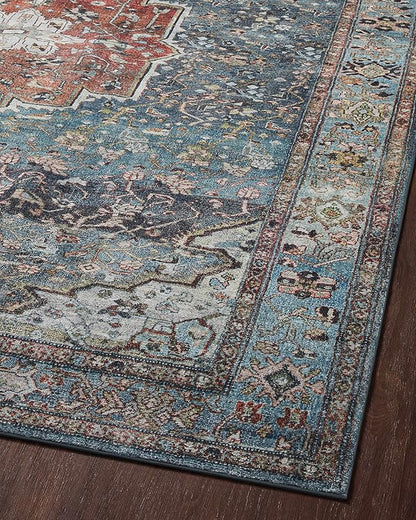 Loloi Margot Collection MAT-05 Ocean/Brick 2'-0" x 5'-0" Accent Rug feat. CloudPile, No-Shed Easy Clean Large Patterned Area Rug for Living Room, Bedroom, Dining Area