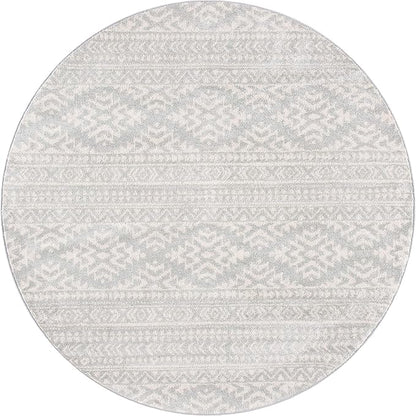 SAFAVIEH Tulum Collection Area Rug - 5' Round, Light Grey & Ivory, Moroccan Boho Tribal Design, Non-Shedding & Easy to Clean, Ideal for Living Room, Bedroom, Dining Space (TUL272F)