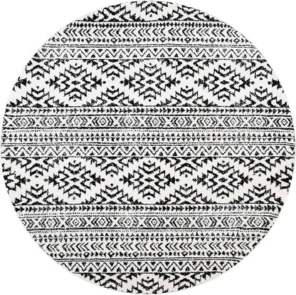 SAFAVIEH Tulum Collection Area Rug - 12' Round, Ivory & Black, Moroccan Boho Tribal Design, Non-Shedding & Easy to Clean, Ideal for Living Room, Bedroom, Dining Space (TUL272B)