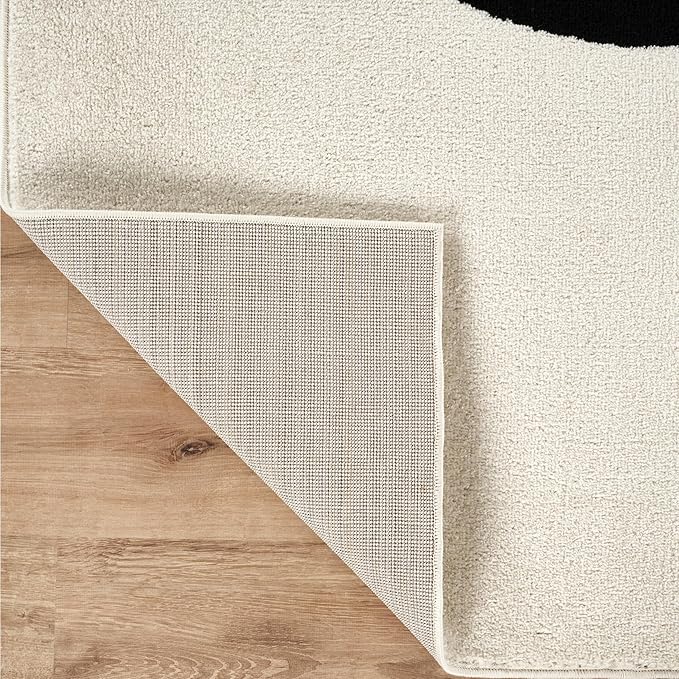 Abani Abstract Beige/Black Area Rug - 2' x 3' - Modern Curved Line Design - Deco Collection - Easy to Clean - Durable for High Traffic Areas - Bedroom, Office & Kitchen - Medium Pile