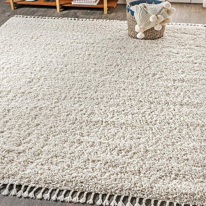 JONATHAN Y Mercer Shag Plush Tassel Cream Indoor Area Rug, 5x8, Contemporary, Modern, Easy-Cleaning for Living Room, Bedroom, Kitchen, Pet Friendly, Non-Shedding (MCR100D-5)