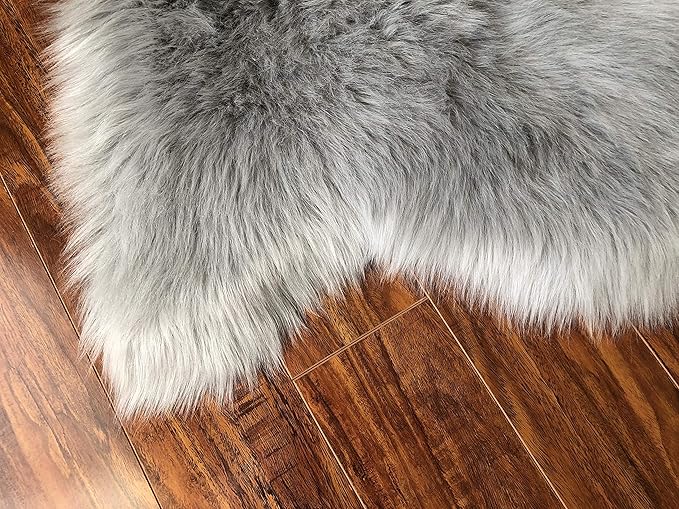 Free Shape Luxury Soft Fluffy Shag Area Rug Decto 10 Pelts 6'x10', 180x300cm - Vegan Fur Ultra Soft Indoor Carpet Nursery Rugs for Bedroom Home Decor, Grey