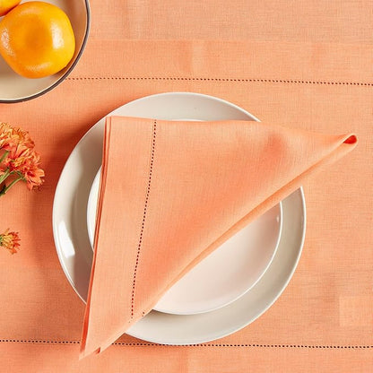 Solino Home Linen Cloth Napkins Set of 4-100% Pure Linen Coral Dinner Napkins 20 x 20 Inch for Valentines - Classic Hemstitch, Handcrafted and Machine Washable