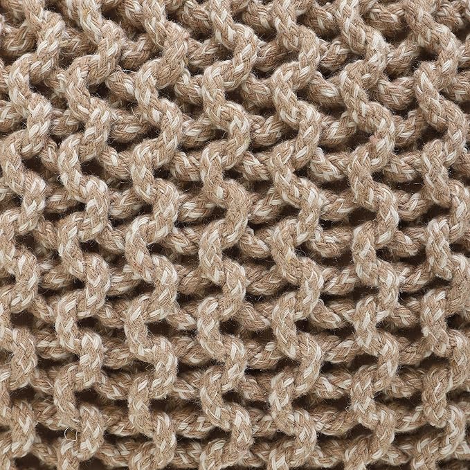 REDEARTH · Round Pouf Ottoman - Hand Knitted Cable Boho Poof Home Décor Pouffe Circular Footrest for Living Room - Nursery - Bedroom - Lounge 100% Cotton (19.5"x19.5"x14") - Beige Ivory, Set of 2