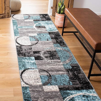 Rugshop Contemporary Circle Design Runner Rug, Fade-Resistant Carpet for Hallway, Kitchen, or Entryway, Gray, 2' x 10'